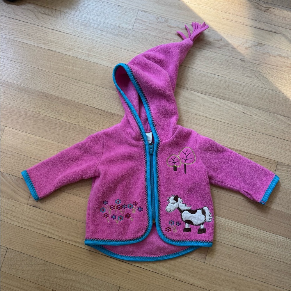 Hanna Andersson Pink Fleece Jacket with Blue Trim